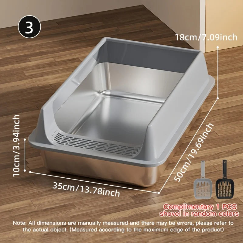 Lettiera per Gatti in Acciaio Inox con Bordo Antischizzo e Coperchio Rimovibile