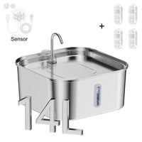 Fontanella per Cani e Gatti 14L in Acciaio Inox 304 con Filtro e Indicatore Livello Acqua – 4Chips Sensor