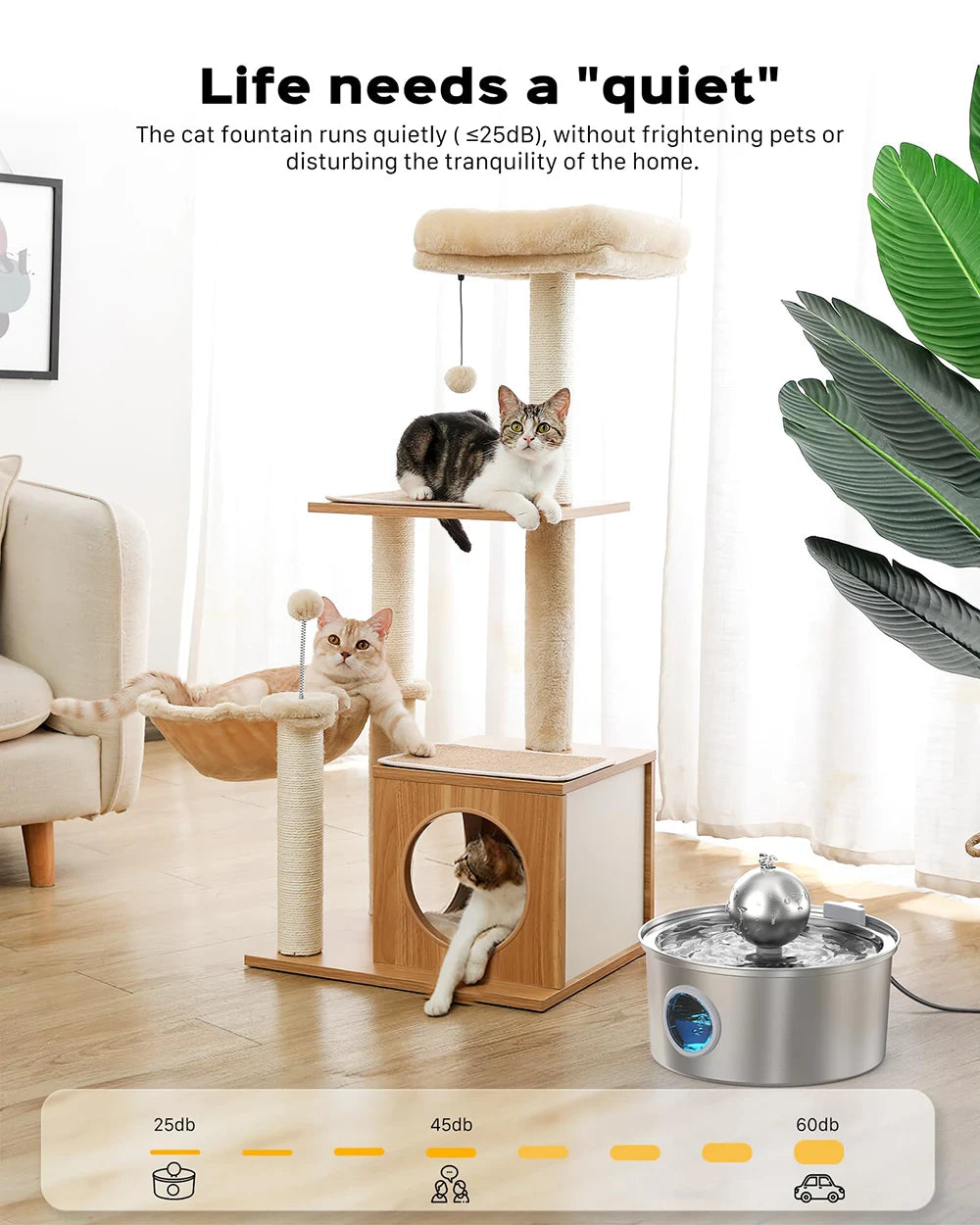 ZYFeeder Fontanella per Gatti e Cani 4L in Acciaio Inox 304 con Filtro e Indicatore Livello