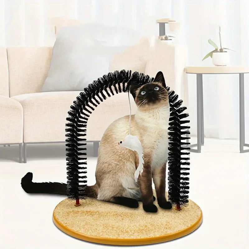 Spazzola ad Arco per Gatti con Tiragraffi e Topolino | Cat Arch Self Grooming & Massage Toy