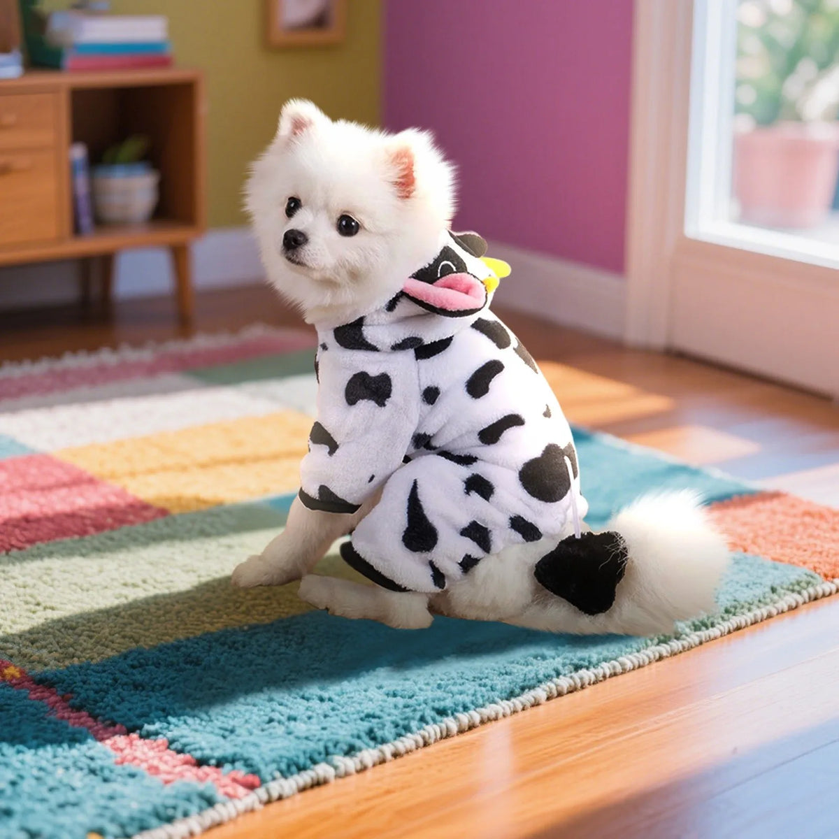 Costume Mucca per Cani – Tutina Calda in Peluche per Halloween e Natale