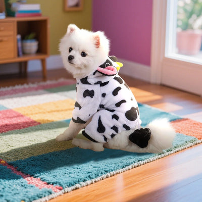 Costume Mucca per Cani – Tutina Calda in Peluche per Halloween e Natale