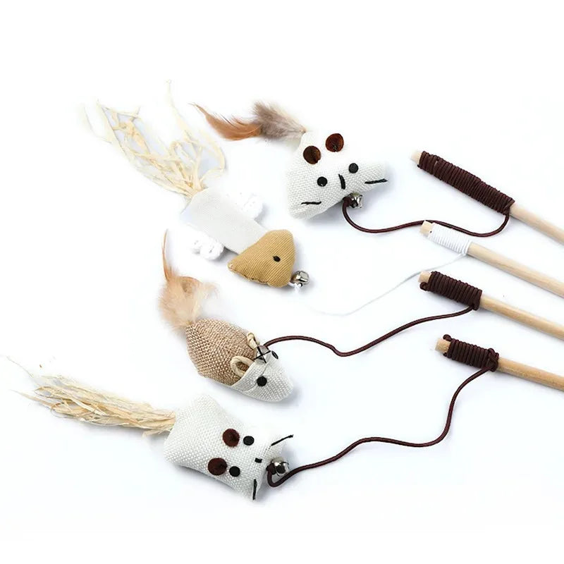 Bacchetta Gioco per Gatti con Piume Colorate e Pendaglio | Cat Wand Interattiva in Legno