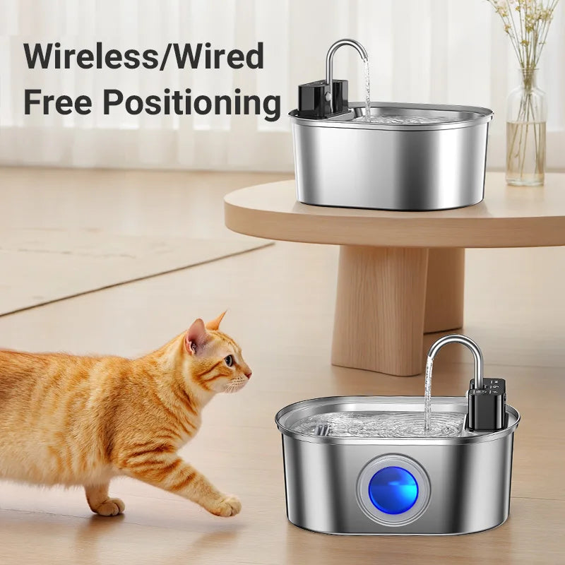 Fontanella Automatica per Cani e Gatti 3,2L in Acciaio Inox 304 con Sensore Intelligente, Batteria 4000 mAh e Tripla Modalità di Erogazione