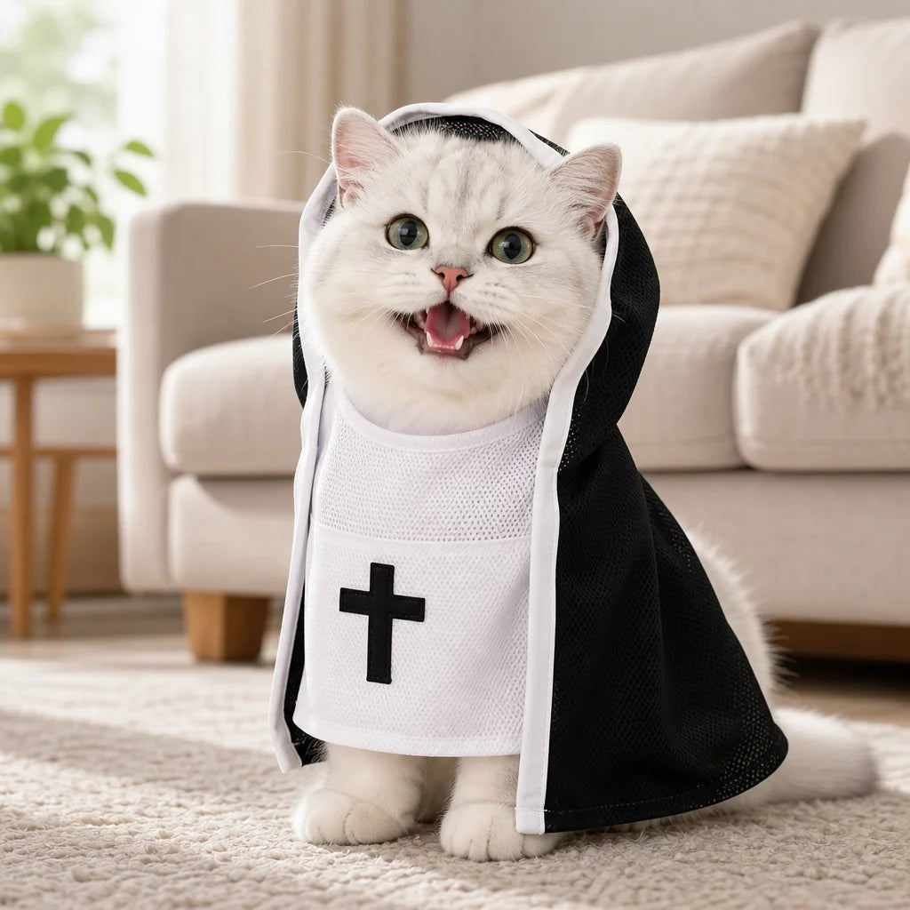 Costume da Suora per Cani e Gatti – Travestimento Halloween Leggero e Traspirante