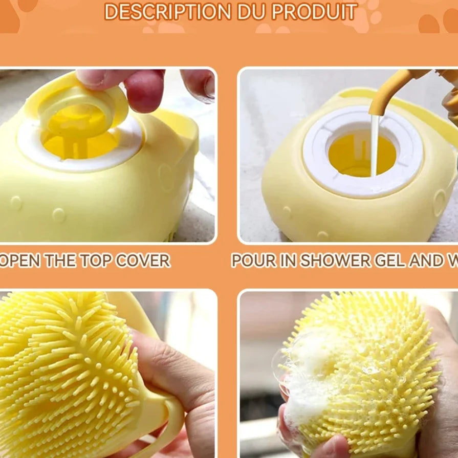 Spazzola da Bagno e Massaggio 3-in-1 per Cani e Gatti | Dispenser Shampoo in Silicone Morbido | Spazzola Gomma per Toelettatura e Pulizia Profonda