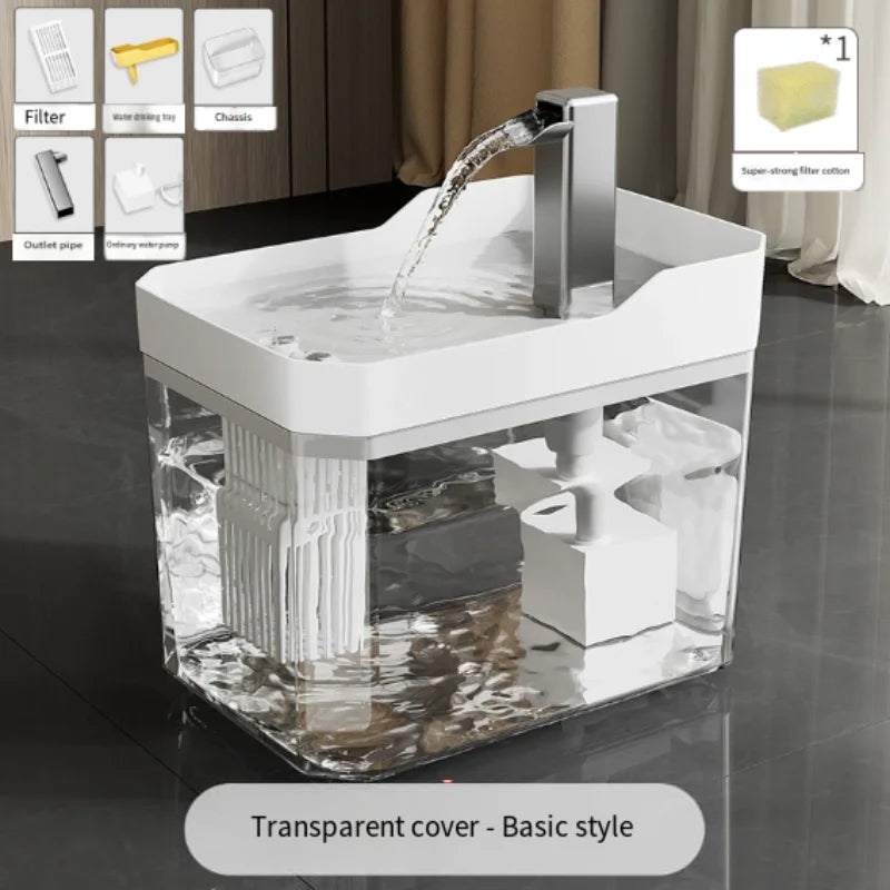 Fontanella Automatica per Gatti e Cani Piccolo da 1,5 l con Filtraggio - Ricaricabile Tramite USB, Funzionamento Silenzioso e Base Antiscivolo