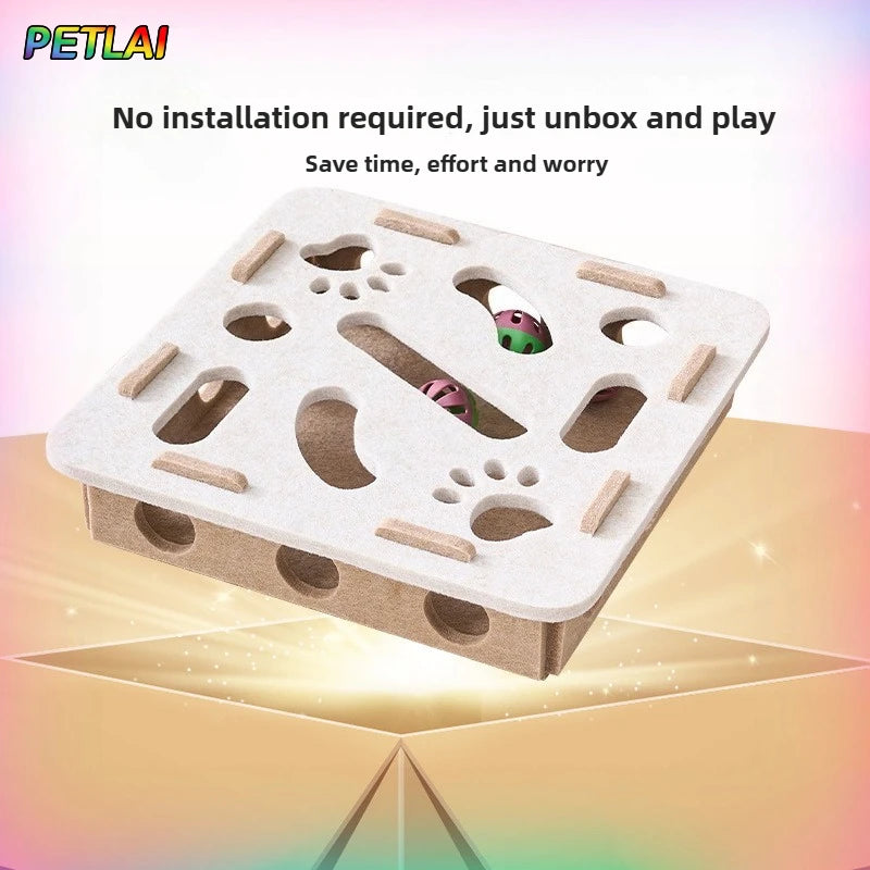 Cat Toy Felt Maze Box – Scatola Labirinto Interattiva in Feltro per Gatti, Gioco di Intelligenza con Fori "Dig Hole" e Palline con Campanello per Stimolazione Mentale del Gattino