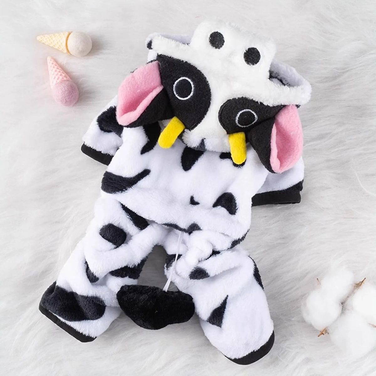 Costume Mucca per Cani – Tutina Calda in Peluche per Halloween e Natale