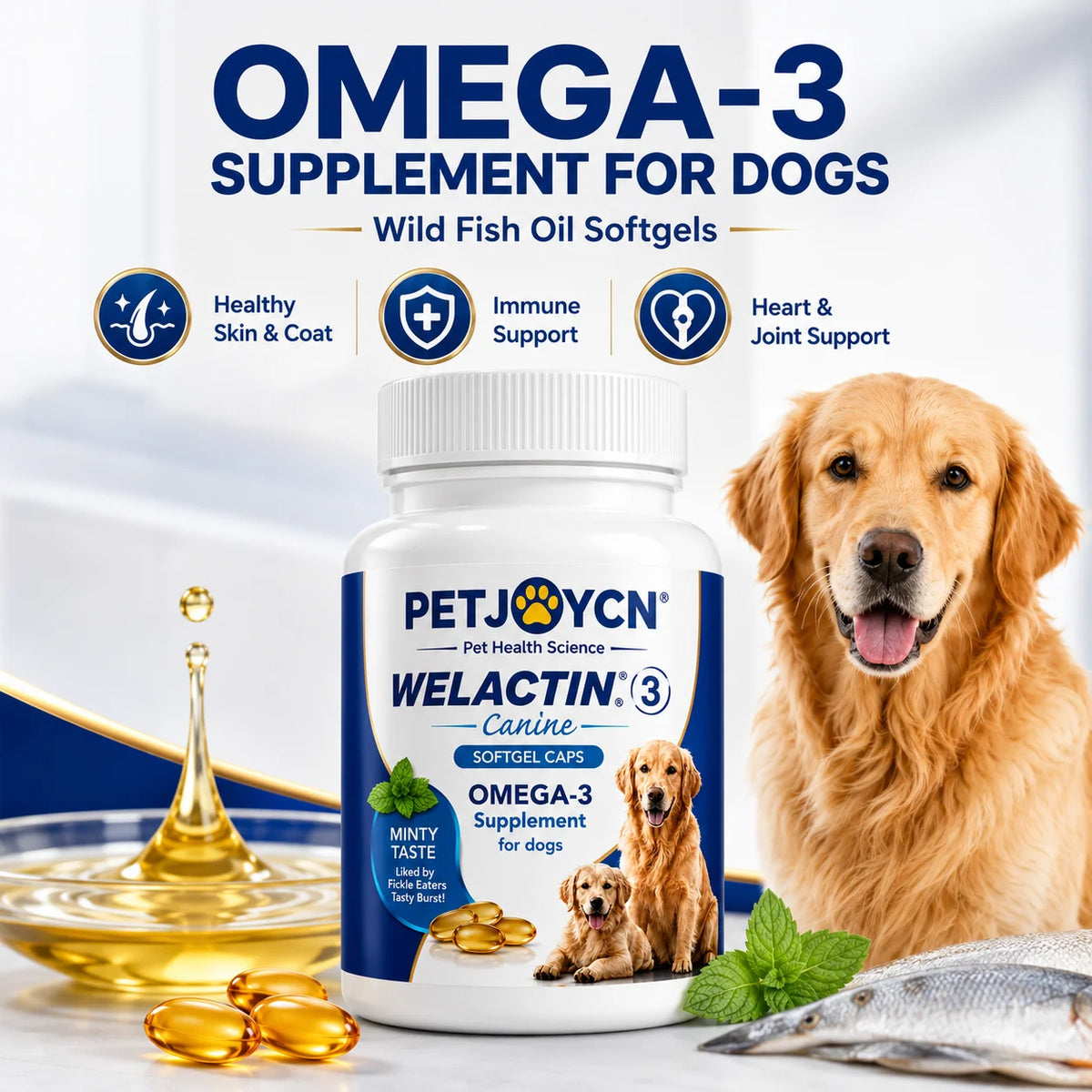 Integratore Omega-3 per Cani con EPA e DHA – Olio di Pesce, 120 Softgel