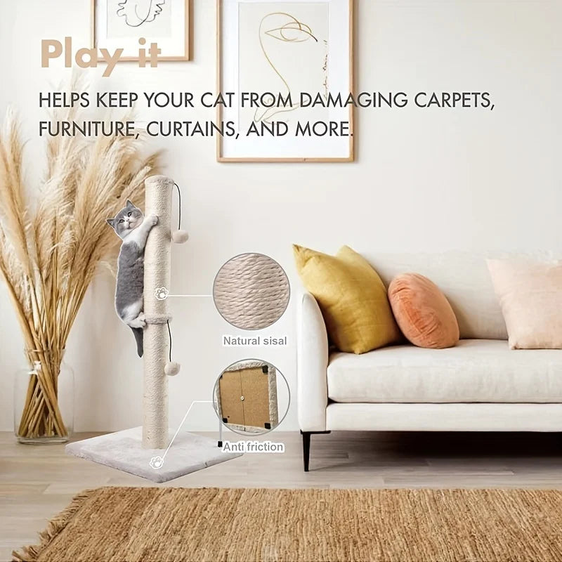 Tiragraffi a Colonna Premium Basic – Postazione in Sisal Naturale con Pallina Pendente per Gatti Indoor - Partenopet