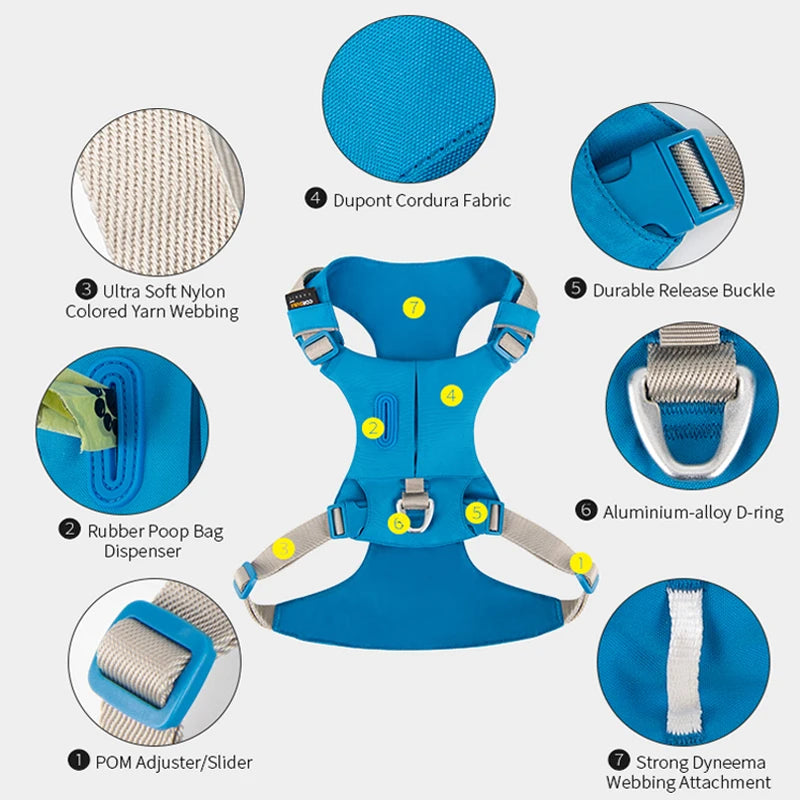 Pettorina Riflettente per Cani Regolabile con Porta Sacchetti – Nylon Resistente XXS-XL