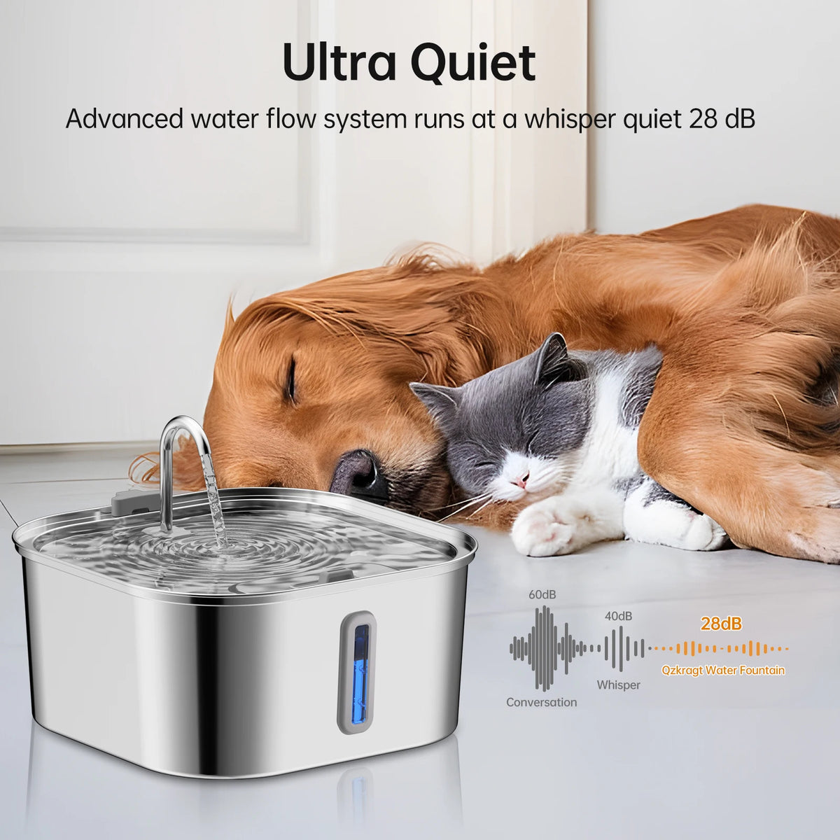 Fontanella per Cani e Gatti 14L in Acciaio Inox 304 con Filtro e Indicatore Livello Acqua