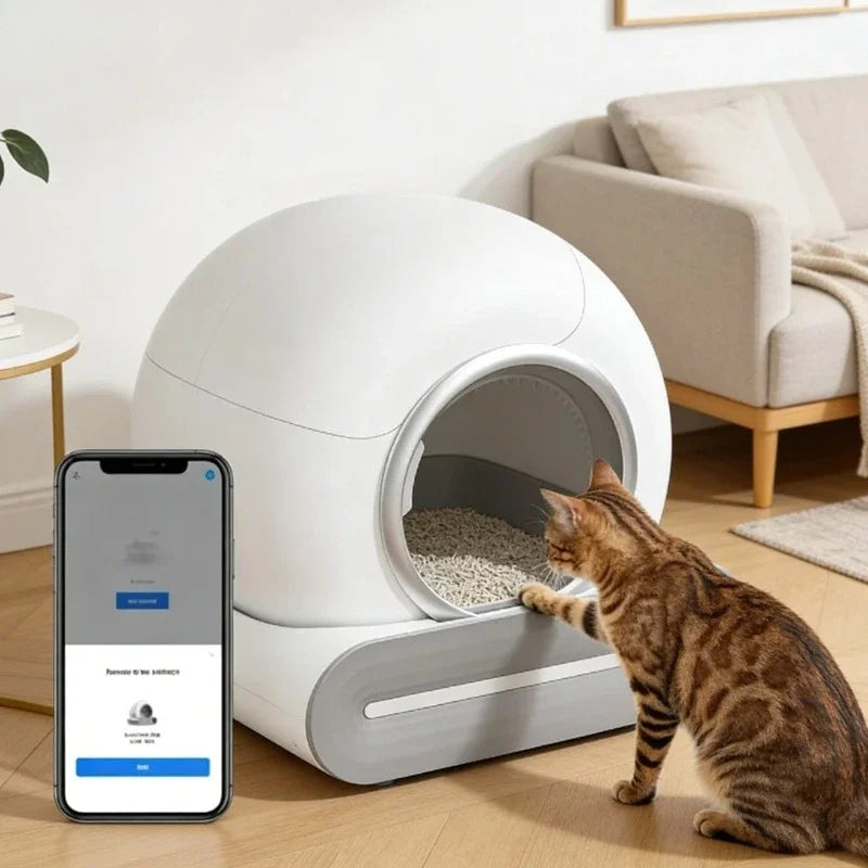 Smart Self-Cleaning Cat Litter Box 65L – Lettiera Automatica Autopulente Extra Large Chiusa con Controllo App (Arenero Gato Inteligente)