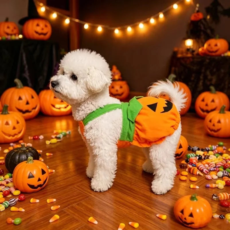 Costume Zucca Halloween per Cani e Gatti – Vestito Arancione Regolabile