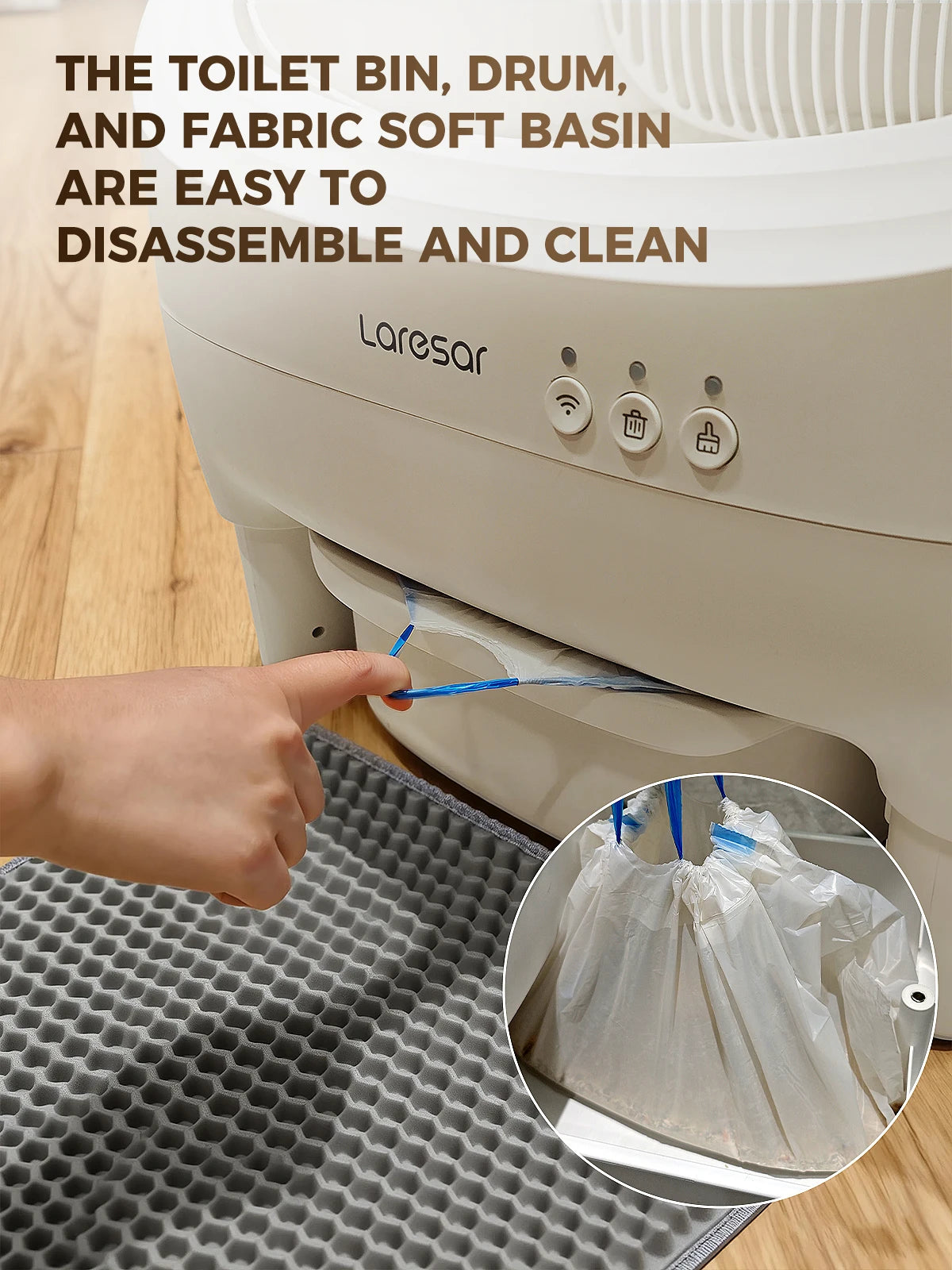 Laresar MINI-F Smart Litter Box – Lettiera Automatica Autopulente per Gatti con Monitoraggio App, Sensori Infrarossi e Aromaterapia