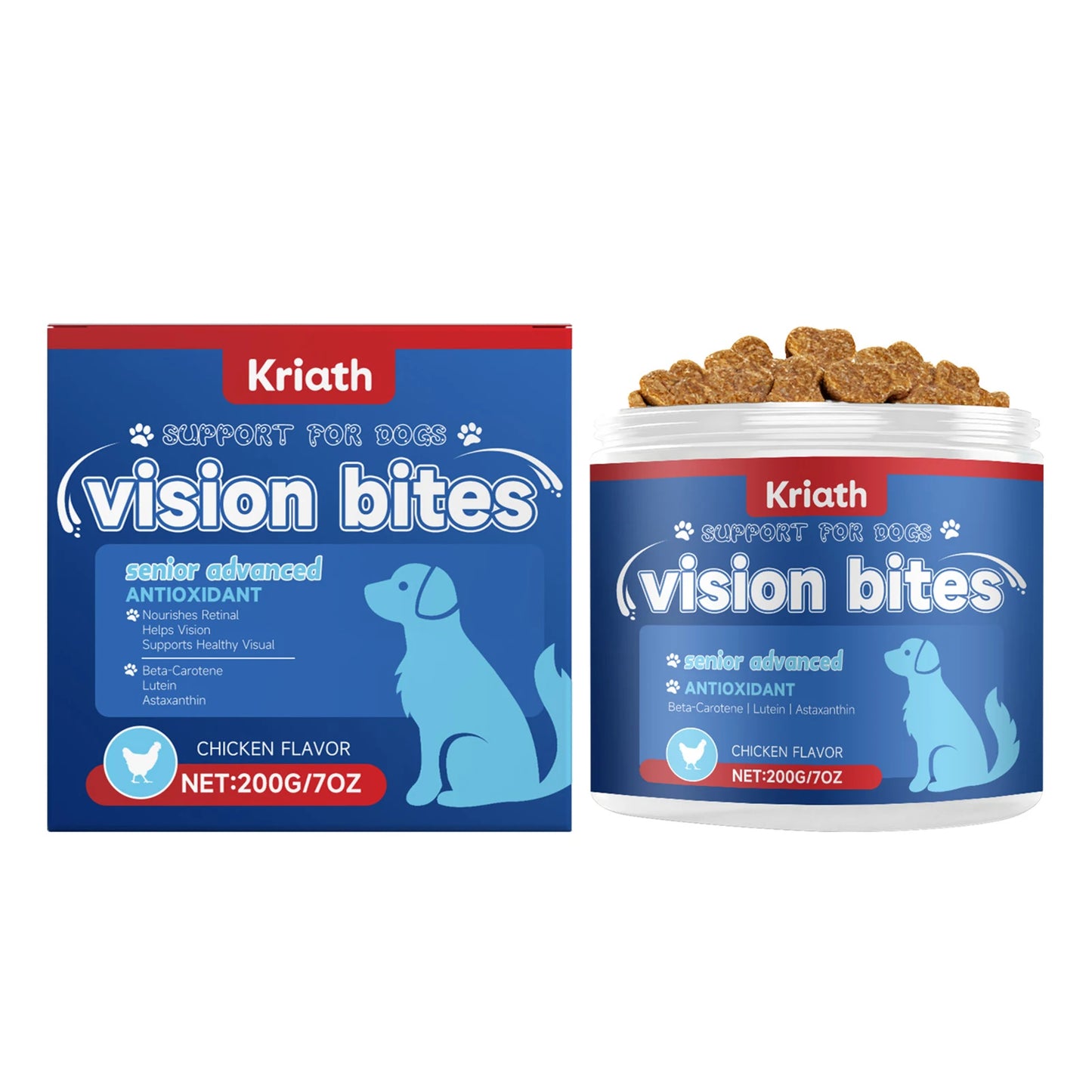 Kriath Vision Bites 200 g – Bocconcini per il Supporto della Vista del Cane con Luteina, DHA e Antiossidanti