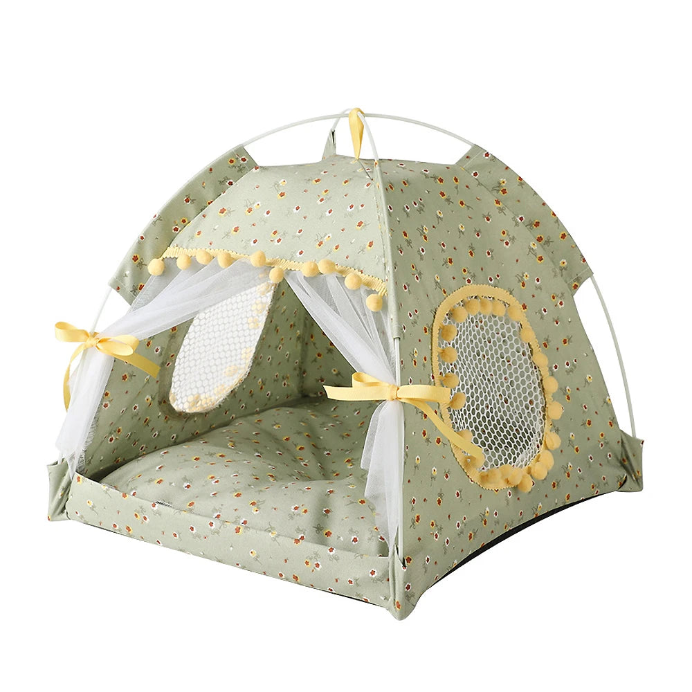 Cuccia Tenda Pieghevole per Gatti – Casetta Portatile 4 Stagioni con Tappetino Fresco – Nido Traspirante per Animali Domestici