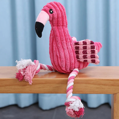 Gioco Peluche per Cani con Squeaker e Corda | Fenicottero Interattivo