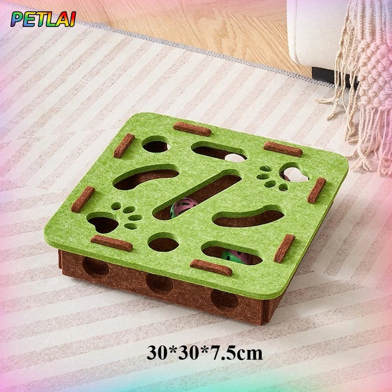 Cat Toy Felt Maze Box – Scatola Labirinto Interattiva in Feltro per Gatti, Gioco di Intelligenza con Fori "Dig Hole" e Palline con Campanello per Stimolazione Mentale del Gattino