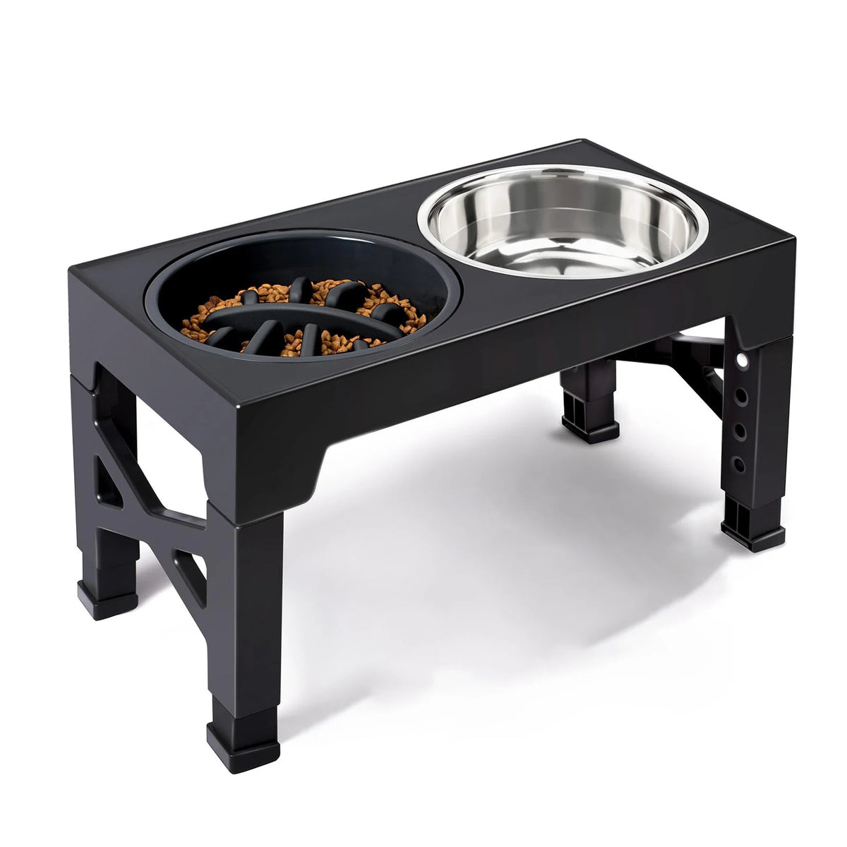 Ciotole Rialzate per Cani con Supporto Regolabile e 2 Ciotole in Acciaio Inox