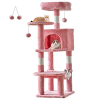 Tiragraffi per Gatti Multi-Livello 112 cm con Cuccia, Amaca, Piattaforme e Tiragraffi in Sisal – Pink