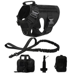 Pettorina Tattica per Cani Grandi MOLLE Regolabile con Maniglia e Attacchi Guinzaglio – Black 5 piece set