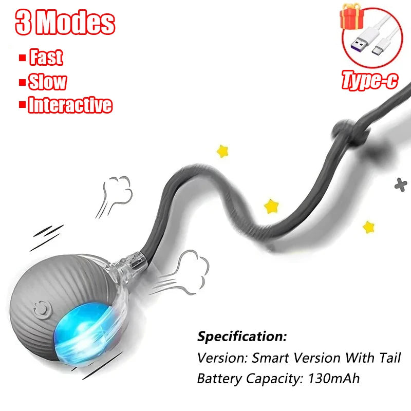 Pallina Interattiva Intelligente per Gatti – Gioco Elettrico Automatico Ricaricabile USB-C in Silicone e ABS con Effetto Coda e Movimento Antistacolo