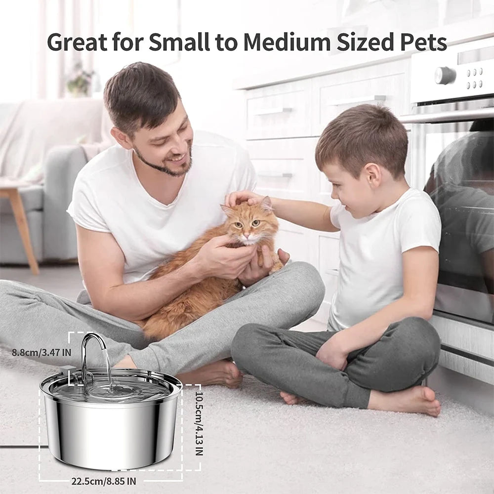 Fontanella per Cani e Gatti in Acciaio Inox | Distributore Automatico d'Acqua USB Silenzioso