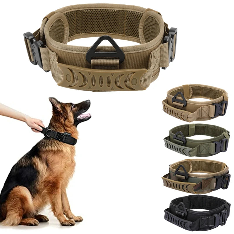 Collare Tattico per Cani Grandi in Nylon 1000D con Doppia Fibbia Metallica e Maniglia