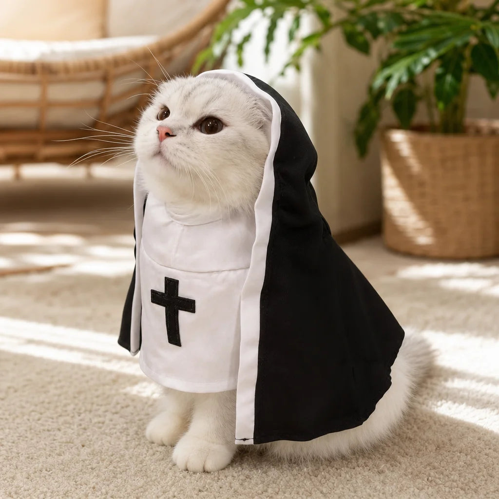 Costume da Suora per Cani e Gatti – Travestimento Halloween Leggero e Traspirante