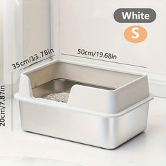 Lettiera per Gatti in Acciaio Inox con Pareti Alte Anti-Sabbia | Taglie S e L – White S