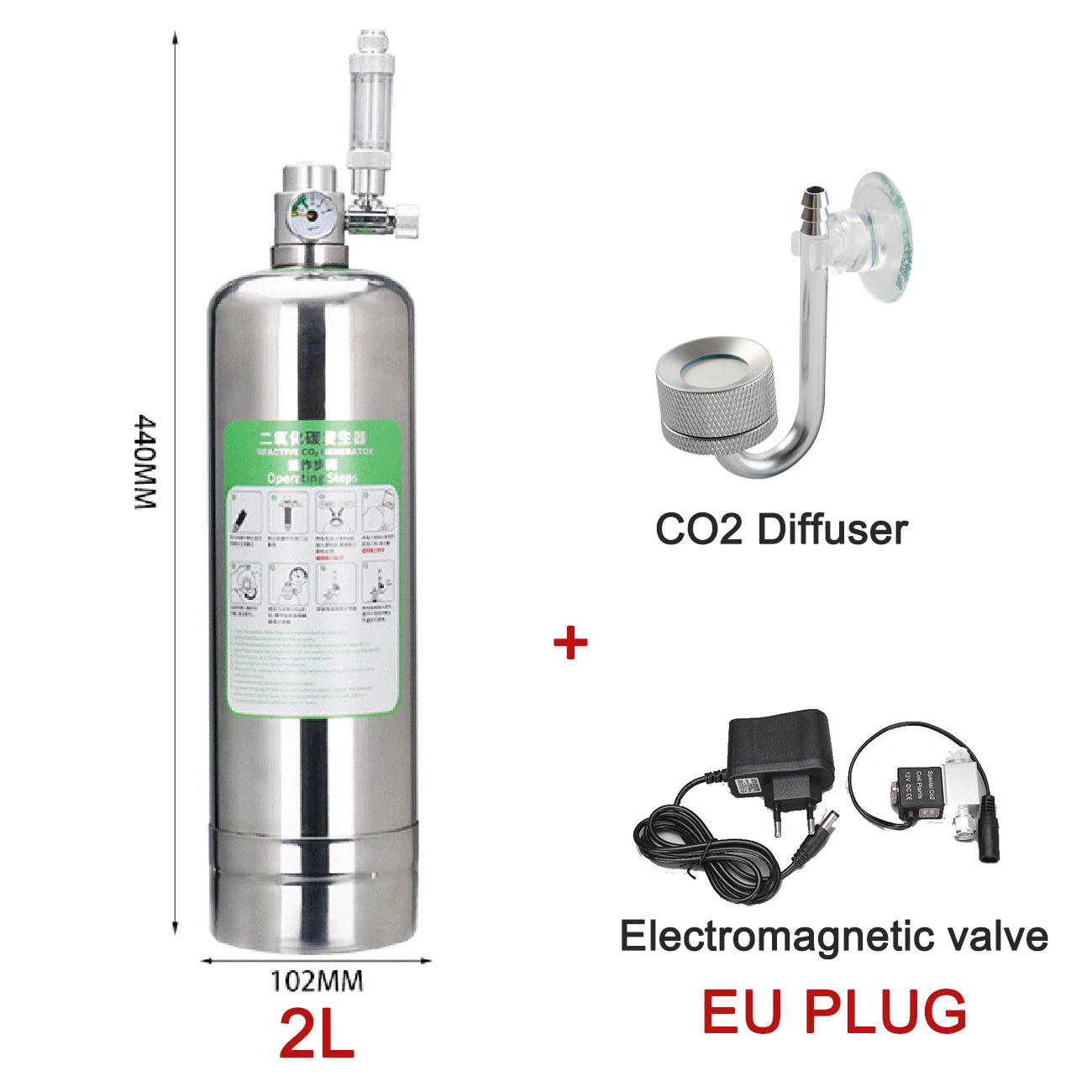 Generatore CO2 Acquario Professionale in Acciaio Inox | Kit Reattore 1L/2L - Partenopet