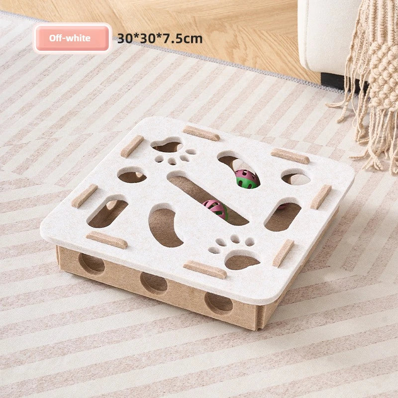 Cat Toy Felt Maze Box – Scatola Labirinto Interattiva in Feltro per Gatti, Gioco di Intelligenza con Fori "Dig Hole" e Palline con Campanello per Stimolazione Mentale del Gattino