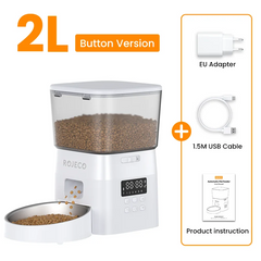 ROJECO Distributore Automatico Cibo 2L per Gatti e Cani | 1-6 Pasti Programmabili – White With EU Plug