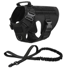 Pettorina Tattica per Cani Grandi MOLLE Regolabile con Maniglia e Attacchi Guinzaglio – Black 2 piece set