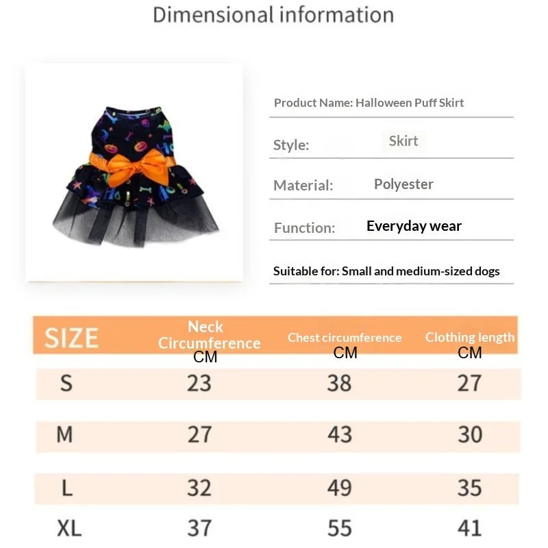 Vestito Halloween per Cani – Abito con Tulle e Fiocco per Cani Piccoli e Medi