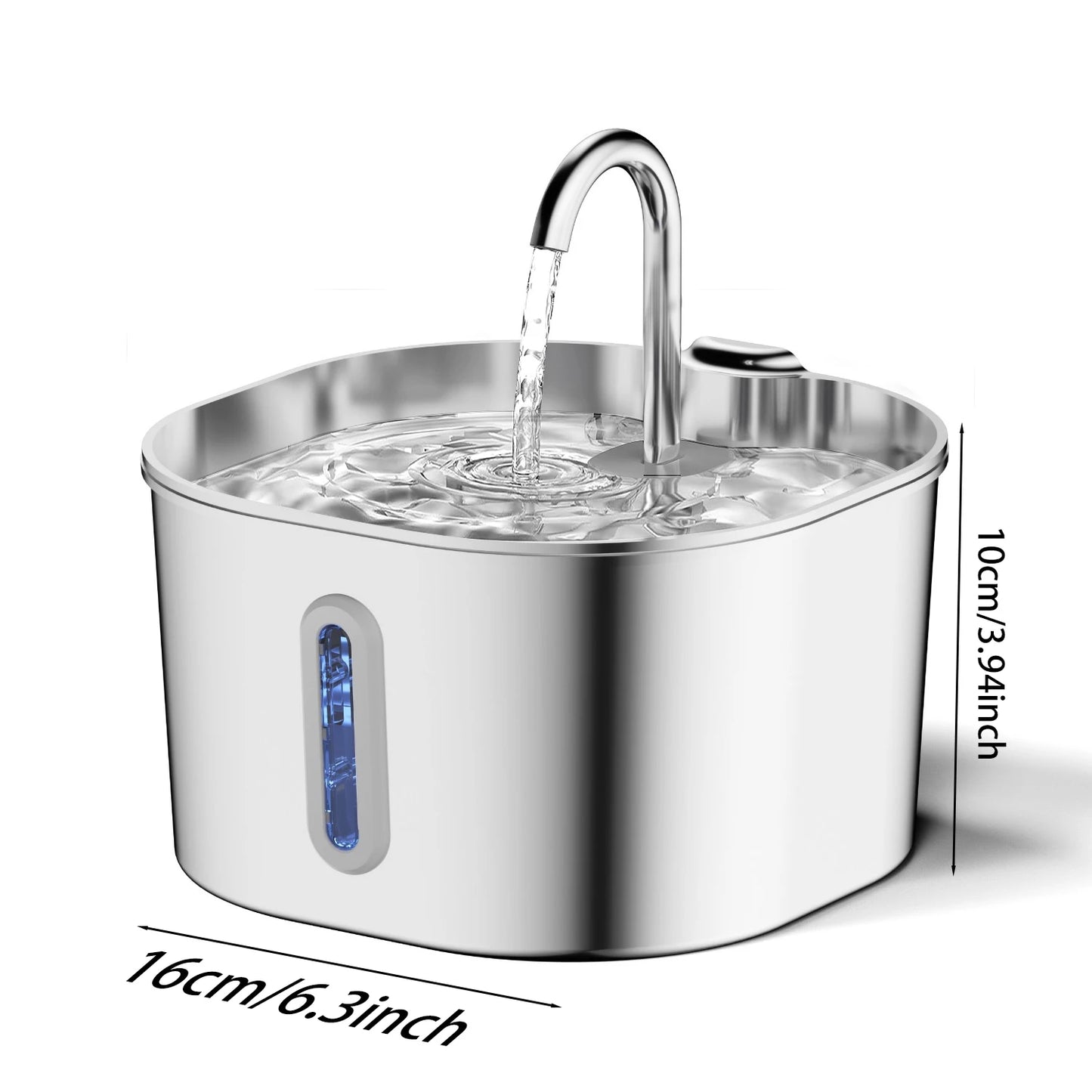 Fontanella Automatica 2,2 L in Acciaio Inox per Gatti e Cani con Filtro e Indicatore del Livello dell’Acqua