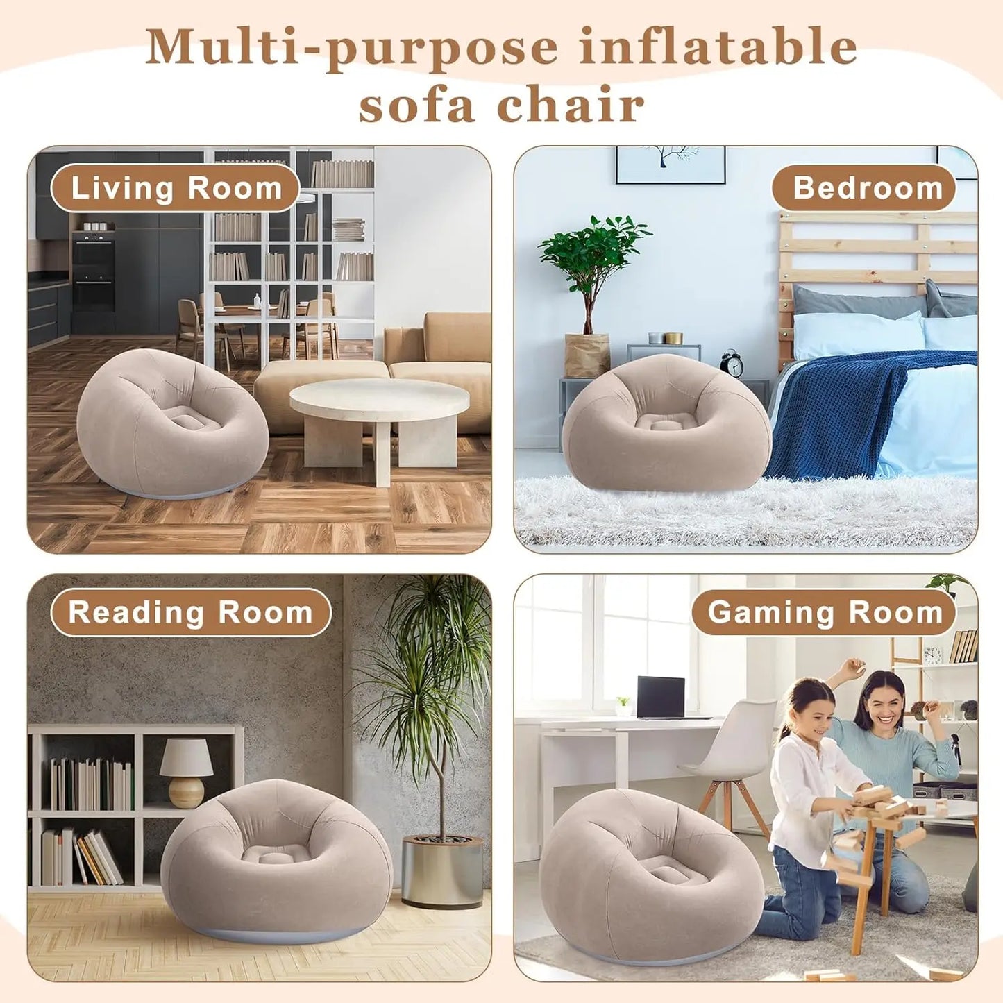 Poltrona Gonfiabile Bean Bag con Pompa Elettrica | Set 2-6 Pezzi - Partenopet