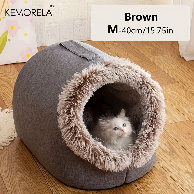 KEMORELA Cuccia Igloo Invernale per Gatti – Casetta Calda e Morbida in Peluche – Taglie M e L