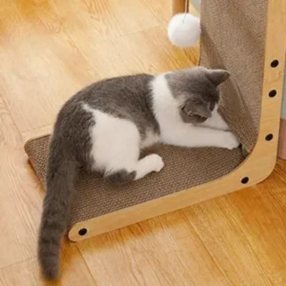 Tiragraffi per Gatti in Cartone a Forma di L | Graffiatoio Resistente con Gioco Integrato