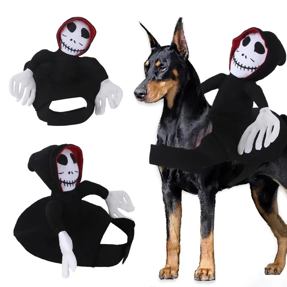 Costume Mietitore Halloween per Cani – Scheletro Rider Divertente per Cani Piccoli, Medi e Grandi