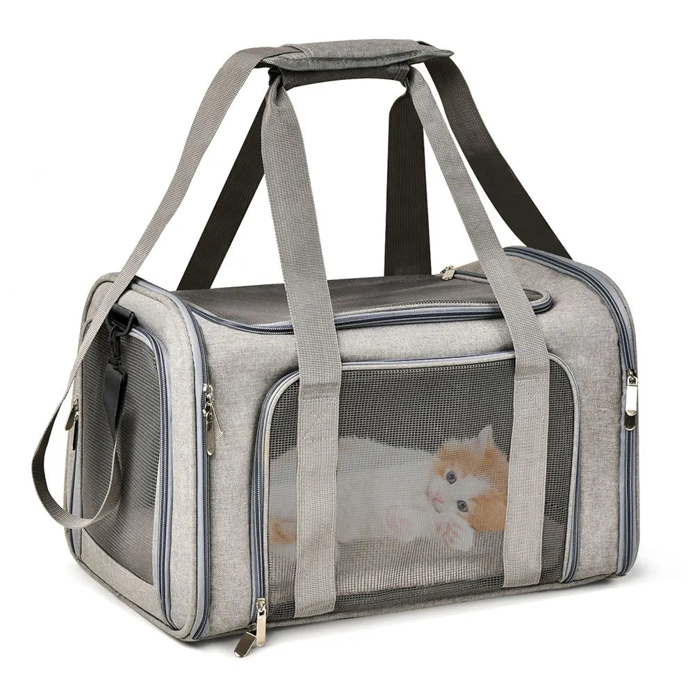 Trasportino Morbido per Cani e Gatti Omologato per Aereo – Borsa da Viaggio Impermeabile con Rete Antigraffio, Tracolla e Cuscino in Pile Removibile