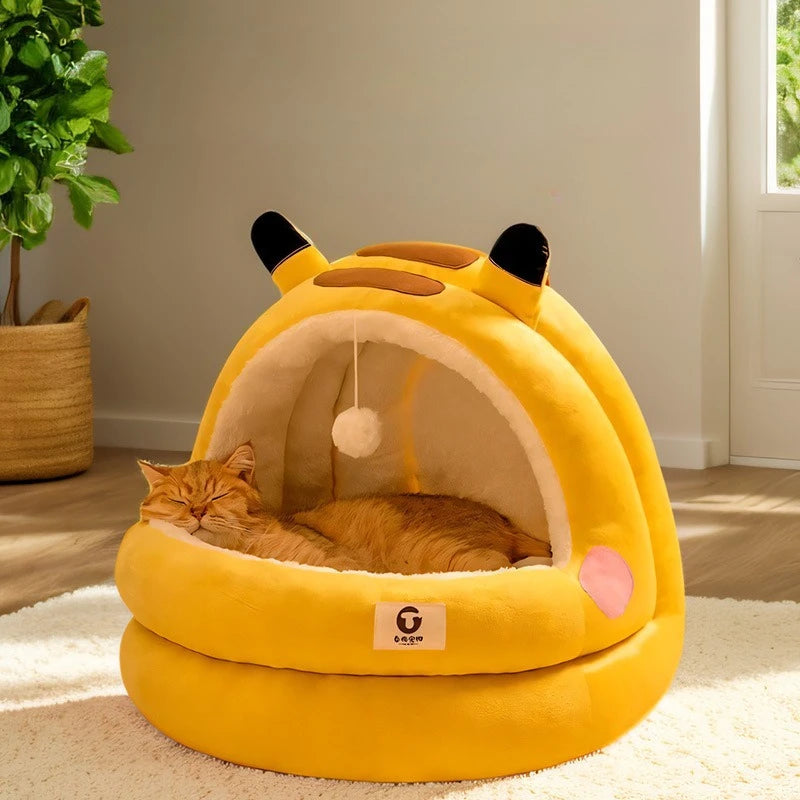 Cuccia Semichiusa per Cani e Gatti Invernale con Design a forma di Panda Tenda Yurta Semichiusa per Animali