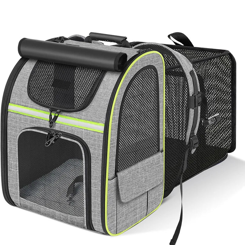 Zaino Trasportino Espandibile per Gatti e Cani di Piccola Taglia | Trasportino con Rete Traspirante, Parasole e Tasche Porta Accessori