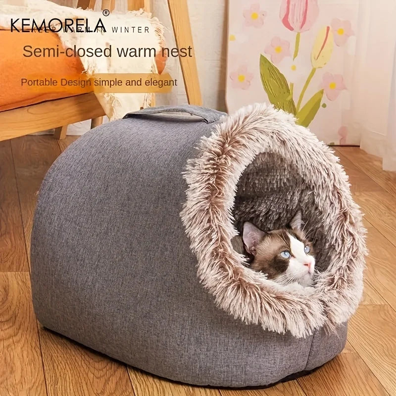KEMORELA Cuccia Igloo Invernale per Gatti – Casetta Calda e Morbida in Peluche – Taglie M e L