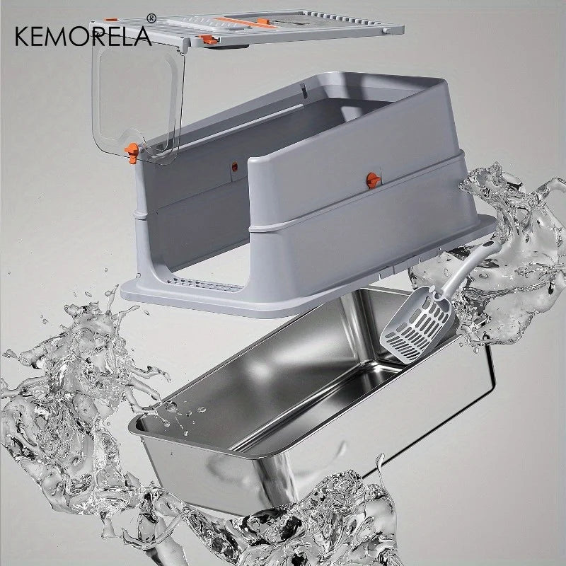 Lettiera Chiusa XXL per Gatti con Base in Acciaio Inox e Tetto Removibile 60×41×39 cm