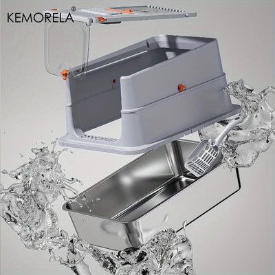 Lettiera Chiusa XXL per Gatti con Base in Acciaio Inox e Tetto Removibile 60×41×39 cm
