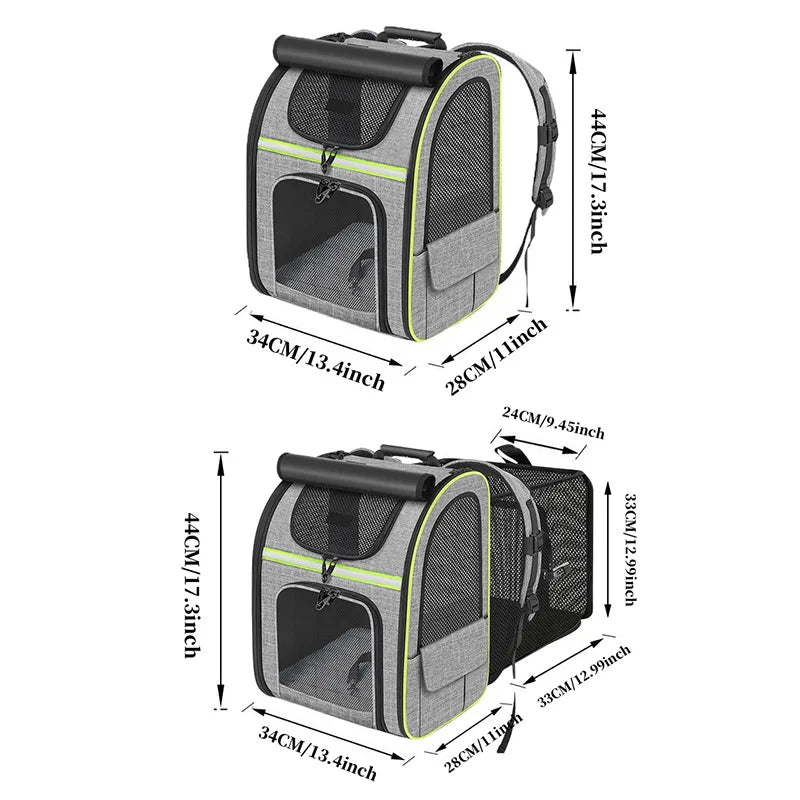 Zaino Trasportino Espandibile per Gatti e Cani di Piccola Taglia | Trasportino con Rete Traspirante, Parasole e Tasche Porta Accessori
