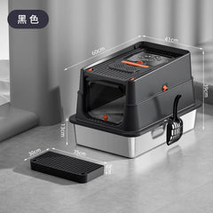 Lettiera Chiusa XXL per Gatti con Base in Acciaio Inox e Tetto Removibile 60×41×39 cm – Black